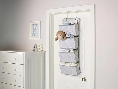 4 Pocket Hanging Door Organizer, Gray White Chevron, Nursery & Closet Storage, Home Essential