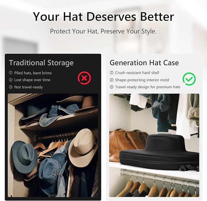 Anysiny Cowboy Hat Box for Travel-Crush Proof Hat Travel Case for Cowboy Hats Holder Storage Box Organizer Cap Carrier with Adjustable Carry Strap