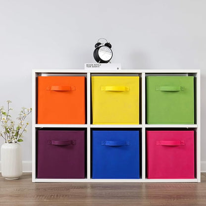 Stero Fabric Storage Bins 6 Pack Fun Colored Durable Storage Cubes with Fabric Handles Foldable Cube Baskets for Home, Kids Room, Closet and Toys Organization Multi Colors-1