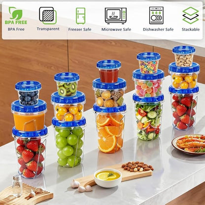 18 Pack Reusable Freezer Storage Containers with Twist Top Lids Airtight(34oz/17oz/4oz), Plastic Food Storage Containers with Lids for Meal Prep Soup Snack Fruit, Soup Container Freezer Microwave Safe