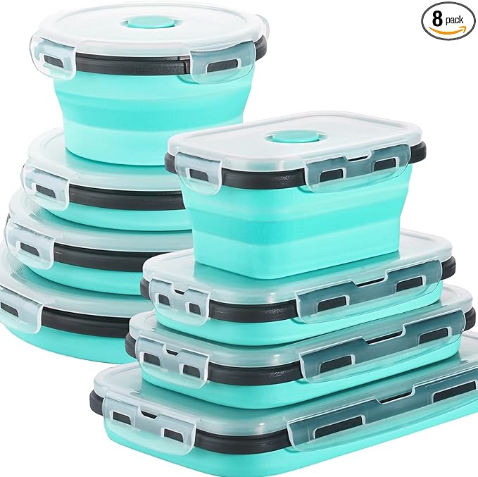 Sudaya 8 Pack Collapsible Food Storage Containers With Lids, Collapsible Storage Containers Sets Silicone Collapsible Bowls For Camping, RV Accessories, Travel Trailer Must