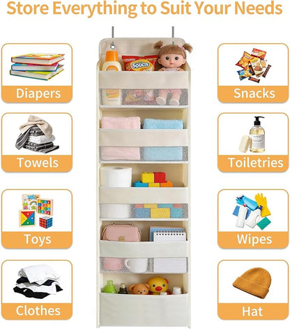 Over the Door Organizer, Door Storage Organizer with Large Capacity Pockets, Hanging Shelves for Bedroom, Closet, Dorm, Pantry (Beige, 4-Tier)