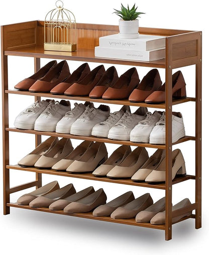 SOBIBO Shoe Rack Organizer, 5 Tier Bamboo Shoe Rack for Entryway, Front Door for Entryway,Closet and Bedroom Storage, Shoe Shelf（Brown）