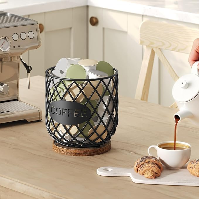 YATINEY Coffee Pod Holder Organizer, Holder for K Cup, Large Capacity Coffee Pod Basket, Versatile Coffee Capsule Storage Organizer, for Kitchen Countertop, Rustic Brown KH09BR