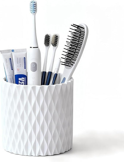 YLYZ Rotating Makeup Brush Holder Organizer Toothbrush Holders, Multi-Functional Toothbrush and Toothpaste Holder, Tooth Brush Organizer for Bathrooms Vanity, White, 4.7" L x 4.7" W x 4.7" H