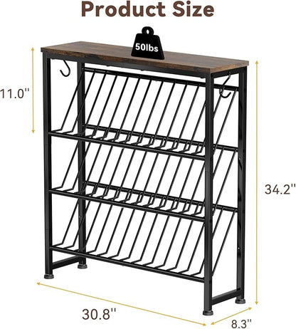 Narrow Shoe Rack, 4 Tier Slanted Metal Shoe Organizer for Small Space, Bench Shoe Storage Shelf for Entryway, Closet, Rustic Brown