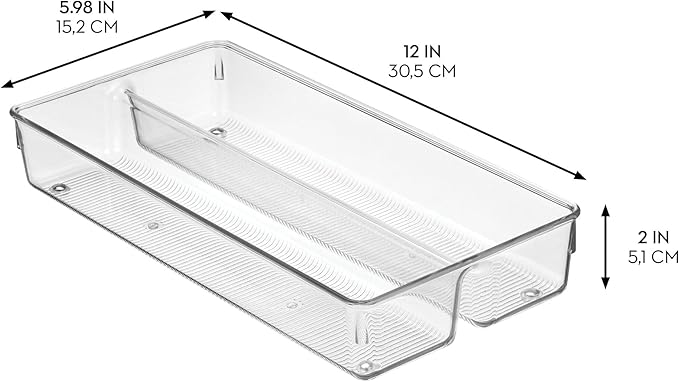 iDesign Recycled Plastic Divided Drawer Organizer Tray - Linus Collection - Clear