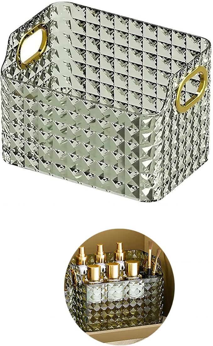 Cosmetics Makeup Organizer,Clear Diamond Crystal Makeup Organizer,skincare organizers,for Vanity Decor,Bathroom Countertops,Desk Storage Container,Cosmetic Display cases (Green)