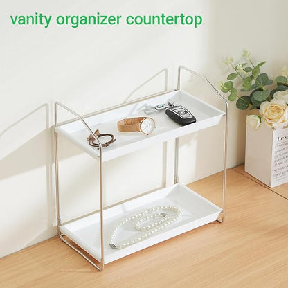 2 Tier Bathroom Organizer Countertop,Vanity Organizer,Tool-Less Installation Vanity Shelf Small Plastics Countertop Makeup Tray Skincare Perfume Organizers