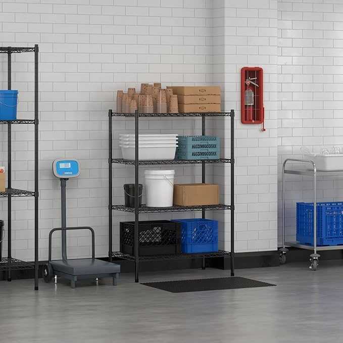 Commercial NSF Listed Black Epoxy Stationary Wire Shelving Kit 21" x 36" x 54", with 4 Shelves Perfect for Warehouse, Walk-in Refrigerator, Freezer, Grocery Store, Restaurant, Dishroom