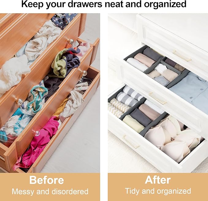 Fordonral 16 Pack Drawer Organizer Clothes, Foldable Fabric Dresser Organizer Closet Organizers and Storage Box for Underwear,Folded Clothes,Baby Clothing,Socks,Bra,Towels,Ties(Gray)