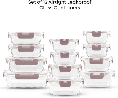 JoyJolt 24pc Borosilicate Glass Storage Containers with Lids | 12 Airtight/Freezer Safe Food Storage Containers for Pantry and Kitchen | Meal Prep Container for Lunch | Glass meal Set