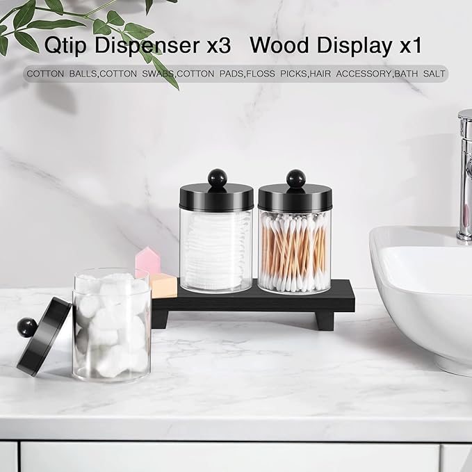 3 Pack Qtip Holder Dispenser for Cotton Swabs, Balls, Pads, Floss Picks - Qtip Holder Bathroom Set with Vanity Tray.Bathroom Essentials Accessories Decor, Vanity Makeup Storage Organizer