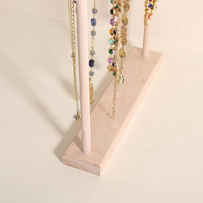 Medium necklace hanger shelf with 12 copper bars, Wooden jewelry storage organizer rack for hanger necklace bracelet, necklace display stand for boutique store【Maple】