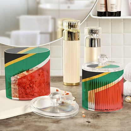 DOMIKING South Africa Flag 2 Pack Bathroom Canisters Cotton Swab Holder Dispenser Plastic Cotton Ball Jar Acrylic Storage Containers for Hair Clips Floss Picks Cotton Ball
