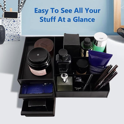 Black Cologne Organizer for Men - Large Countertop Organizer with Drawers for Cologne, Perfume, Shaving & Skincare - Bathroom & Vanity Storage, Ideal Gift for Boyfriend, Husband, Dad & Friends