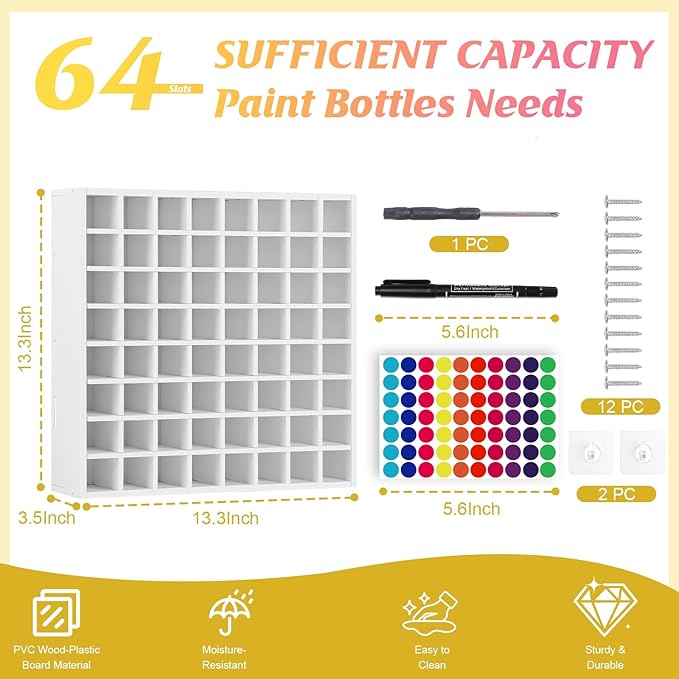 64 Grids Hair Color Organizer for 2oz Shades EQ Wall Mounted Hair Color Rack Stackable Hair Dye Holder Paint Bottle Rack Stand for Salon Decor Lumishine Igora Vibrance Deepshine Use (1, White)