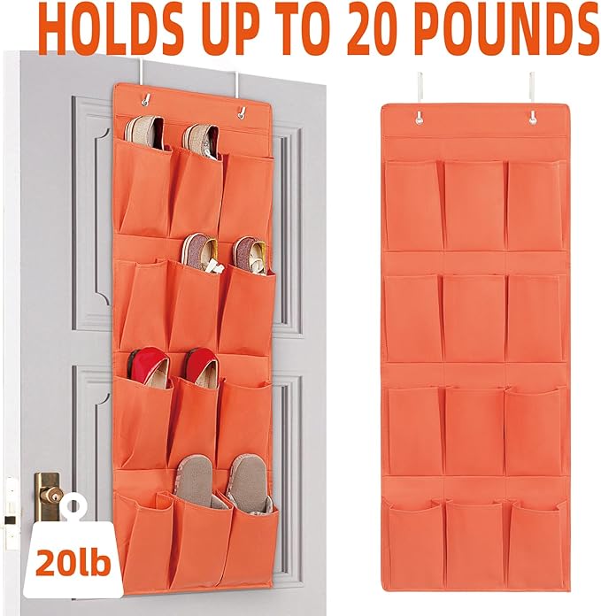 Over the Door Shoe Organizer, Hanging Shoe Rack Storage Holder with 12 Large Pockets for Closet Door, Men Women Kids Shoes, Cruise(Orange