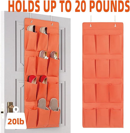Over the Door Shoe Organizer, Hanging Shoe Rack Storage Holder with 12 Large Pockets for Closet Door, Men Women Kids Shoes, Cruise(Orange