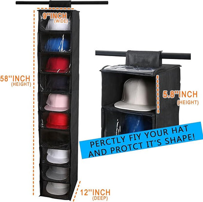 Cap Organizer, 10-Shelf Hanging Closet Hat Rack, with Dust Shield, Non-Woven Fabric Caps Holder for Hats, Baseball Cap, Shoes, & Accessories Storage