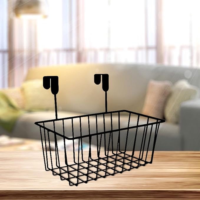 Over Cabinet Door Organizer Basket Grid Storage Baskets with Hooks Decorations Iron Metal Hanging Basket for, Black