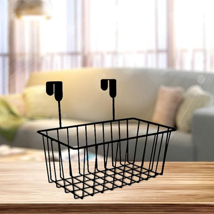 Over Cabinet Door Organizer Basket Grid Storage Baskets with Hooks Decorations Iron Metal Hanging Basket for, Black
