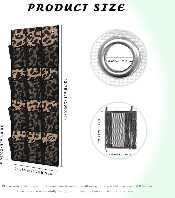 Brown Behind Door Organizer 12 Pockets Over The Door Organizer for Closet Leopard Multi-Pocket Organizer Easy to Install Shoe Holder Hanger for Dorm