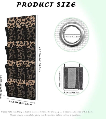 Brown Behind Door Organizer 12 Pockets Over The Door Organizer for Closet Leopard Multi-Pocket Organizer Easy to Install Shoe Holder Hanger for Dorm