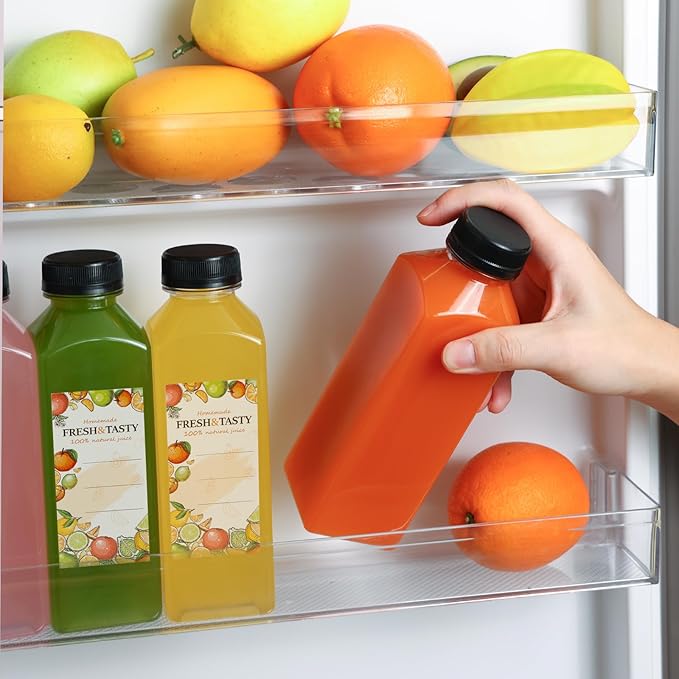 TOMNK 6pcs Juice Bottles, 16oz Reusable Plastic Juice Bottles with Caps and Labels, Funnel, Brush Beverage Containers for Juicing, Smoothies, Tea, Milk