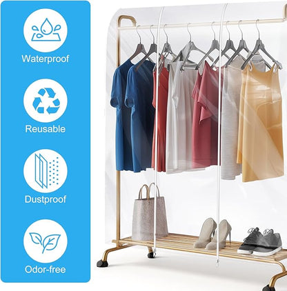 Clear Clothes Rack Cover 6 Ft Garment Rack Cover Transparent Clothing Covers With 2 Durable Zipper Waterproof Protector for Garment Racks (71"L x 20"W x 60"H, Racks Not Included)