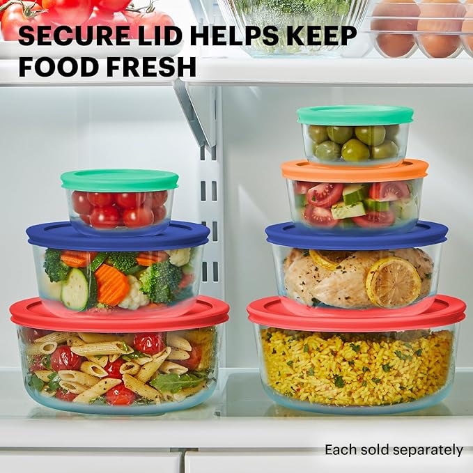Pyrex Simply Store (7-Pack) Glass Food Storage Containers Set, (1, 2, 4 & 7 Cup) Meal Prep Containers With Plastic BPA-Free Lids, Dishwasher & Microwave Safe