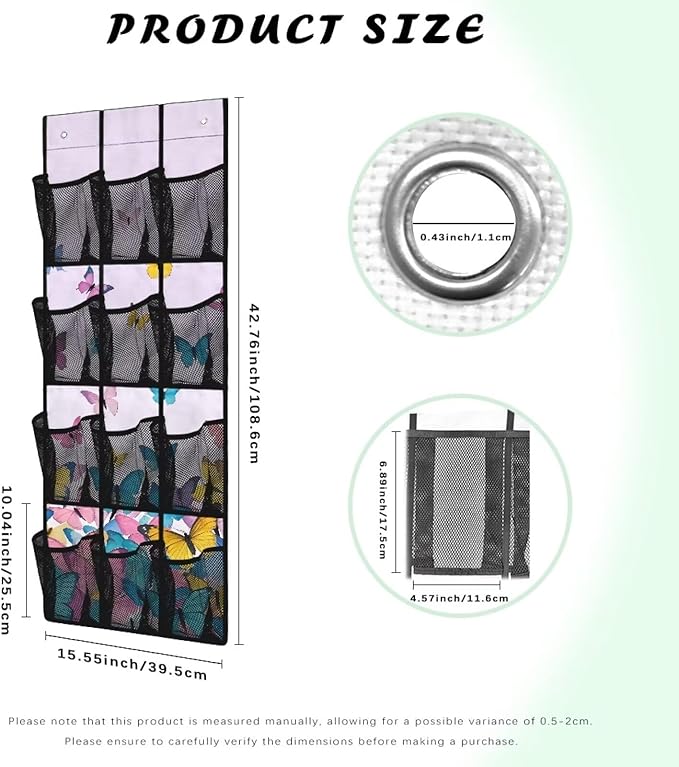 Butterfly Over the Door Shoe Organizer,Hanging Storage Bags with 12 Mesh Large Pockets,Behind Door Shoes Hang Holder Rack