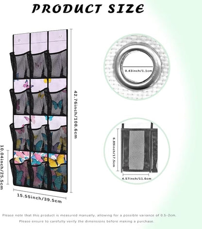 Butterfly Over the Door Shoe Organizer,Hanging Storage Bags with 12 Mesh Large Pockets,Behind Door Shoes Hang Holder Rack