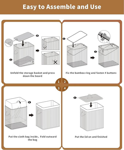 Bamboo Toilet Paper Storage with Lid & Handel, 8 Gallons (30L), Sturdy Toilet Paper Basket, Organizer for Bathroom, Kitchen, Holder with Storage, Walnut