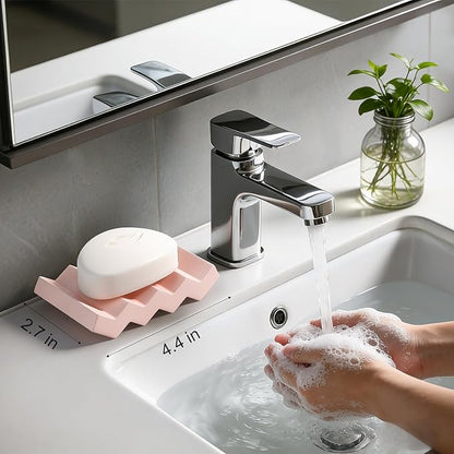 Self Draining Bar Soap Holder Diatomite Soap Dish Fast Drying Soap Saver Small Sponge Caddy for Shower, Bathroom, Kitchen Sink, Kitchen, Pink