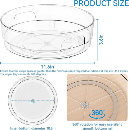 Yieach 12" W Clear Acrylic Lazy Susan Turntable for Refrigerator,Cabinet - with Handle - 2 Pack Large Fridge Sauce Condiment Turn Table Organizer,Spinning Round Spice Rack Carousel for Pantry,Kitchen