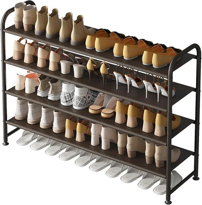 INGIORDAR Shoe Rack 4 Tier Long Storage Organizer Wide Metal Shoe Shelf for Closet Entryway Brown