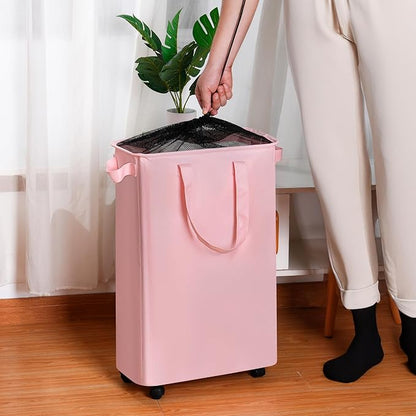 efluky Slim Laundry Hamper with Wheels, Rolling Laundry Basket for Clothes, Small Laundry Basket for Bedroom, Dorm and Laundry Room, 60L (12.7 Gallons) Beige
