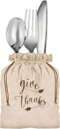 Charming "Give Thanks" Canvas Cutlery Holder - 6" x 4.12" (Set of 8) - Eco-Friendly Tableware Organizer for Thanksgiving & Everyday Use