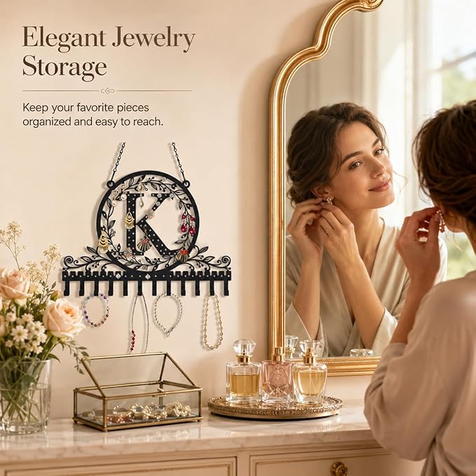 Wall-Mounted Metal Earring Holder Hanging Jewelry Organizer for Earrings and Necklaces Space-Saving Wall Display with Hooks for Jewelry Storage (jewelry stand K)