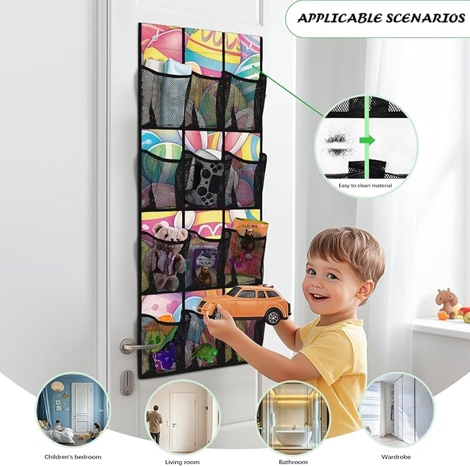 Easter Rabbit Over the Pantry Door Organizer - 12 Clear Pockets for Spices, Utensils, Snacks - Heat-Resistant Lining