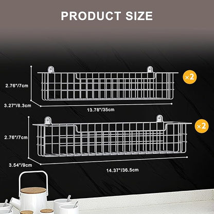 Spice Rack Wall Mount, 4-Pack Seasoning Organizer for Kitchen Storage Organization, Spice Holder Shelf Saving Space for Cabinet, RV, Pantry, Silver