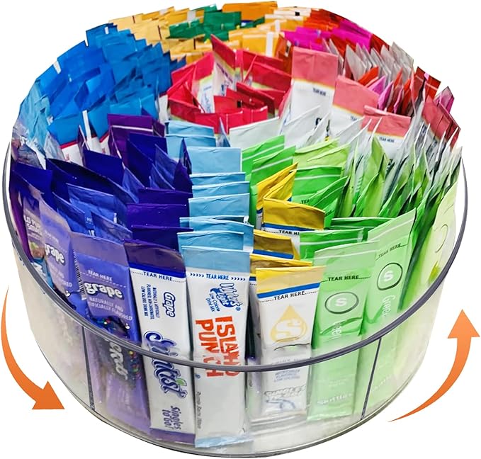 Drink Packet Organizer for Powdered Drink Mix,Powder Packet,Water Packet,Water Flavor Packet,hydration packets, Lazy Susan 360° Turntable Organizer for Drink Mix Necessities