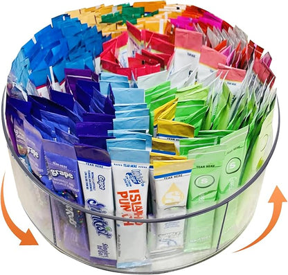Drink Packet Organizer for Powdered Drink Mix,Powder Packet,Water Packet,Water Flavor Packet,hydration packets, Lazy Susan 360° Turntable Organizer for Drink Mix Necessities
