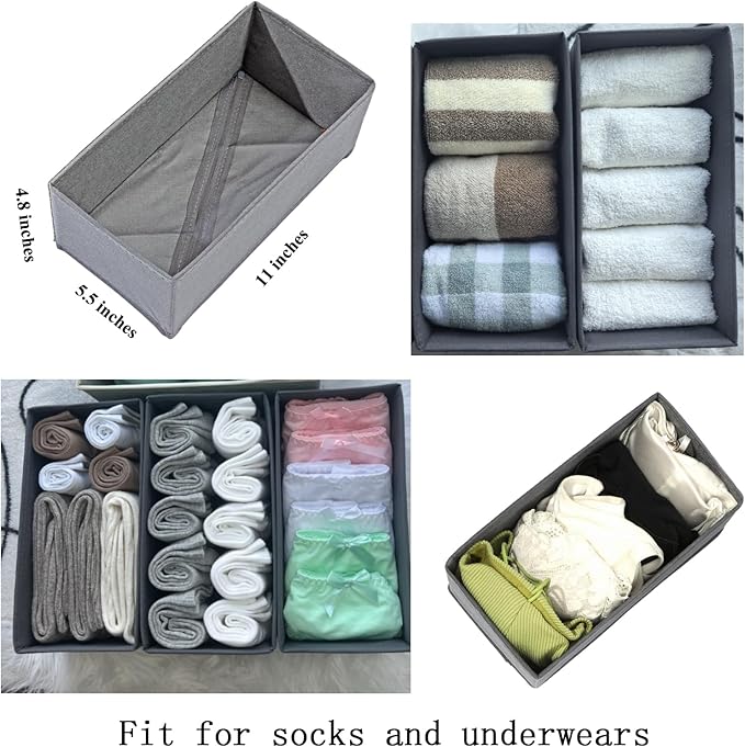 Bructhun Sock Drawer Organizer 9 Pack - Collapsible Fabric Storage Bins for Underwear Divider, Small Closet Organizers with 9 Compartments, Gray
