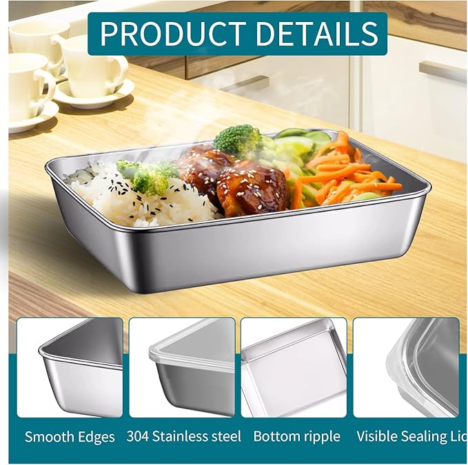 GIUOIDUO stainless steelFood Storage Containers setsstorage box with lidfreezer FrozenKitchen tray with lidOven plateSide dish plate Freezer & Dishwasher Safe
