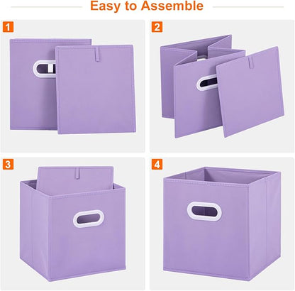 Stero Fabric Storage Bins 6 Pack Fun Colored Durable Storage Cubes with Plastic Handles Foldable Cube Baskets for Home, Kids Room, Closet and Toys Organization Multi Colored