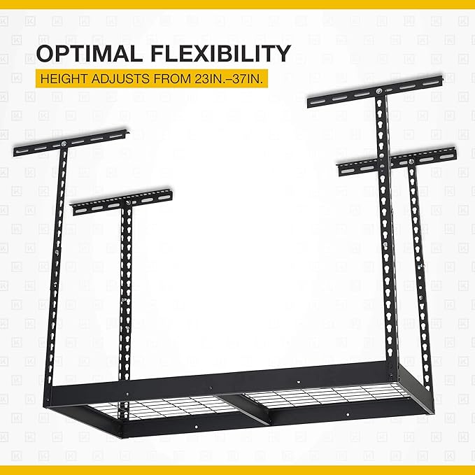 Klutch Garage Overhead Storage Rack with Adjustable Height, 48in.L x 24in.D, 23in.–37in.H