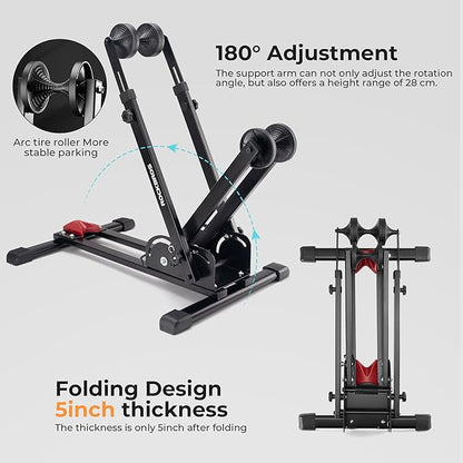 ROCKBROS Bike Stand 2-in-1 Vertical & Horizontal Bike Stand Floor Foldable Adjustable Bike Parking Rack for 24" -27.5" Mountain Road Bike Indoor Storage Garage