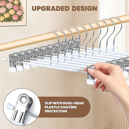 HUADYMEET 50 Pack 14Inch Pants Hangers with Clips,Metal Trouser Hanger for Jeans.Space Saving Skirt Hangers Heavy Duty Non-Slip Adjustable Clothes Shorts Hanger for Women,Men,White